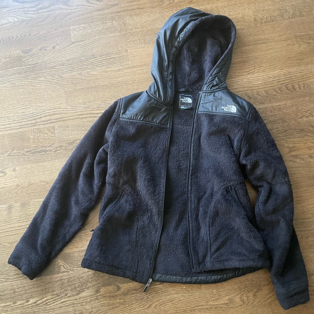 Black North Face Fuzzy Jacket with Hood